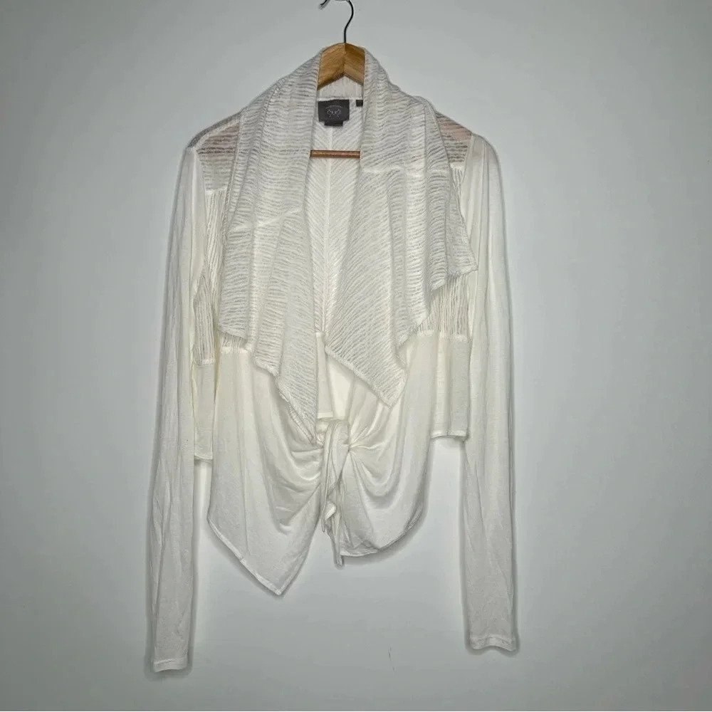 Anthropologie Vanessa Virginia Cream Open-Front Tie-Front Draped Cardigan